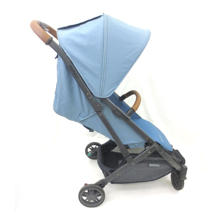 UPPAbaby MINU V2 Lightweight Stroller - CHARLOTTE (Coastal Blue on Carbon Frame with Saddle Leather) (91347) (Floor Model)