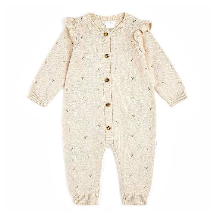 Petit Lem Organic Cotton Pointelle-Knit Playsuit Beige Fall Winter 2024