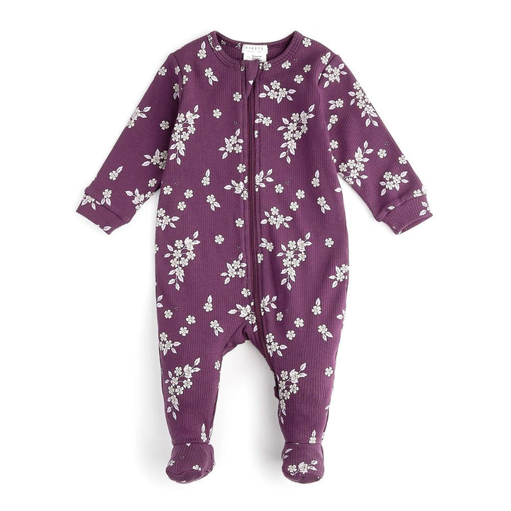 Petit Lem Organic Cotton Footed Sleeper in Botanicals Print on Plum 0 Months Fall Winter 2024