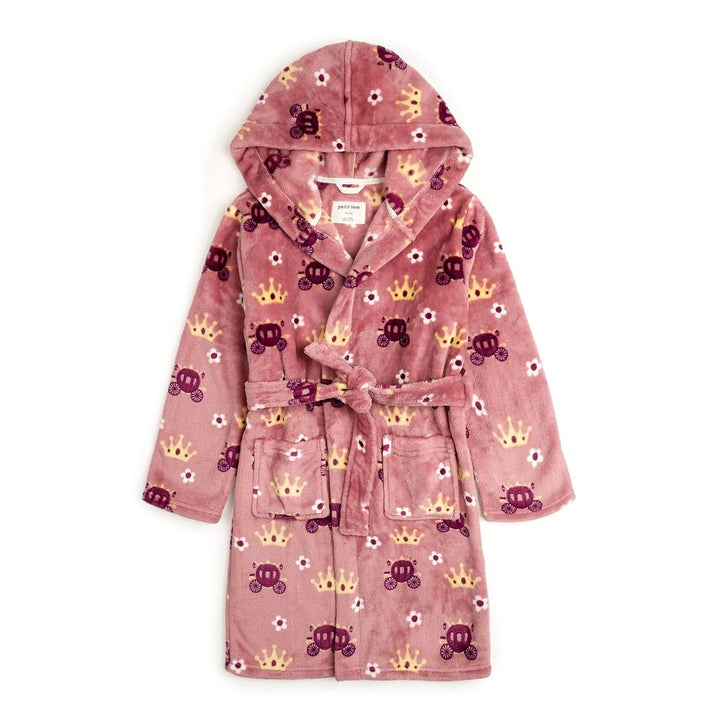 Petit Lem Plush Hooded Robe in Princess Print on Rose Coral 2-3T Fall Winter 2024