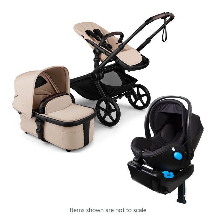 Bugaboo Kangaroo Complete Stroller + Clek Liing Infant Car Seat with Free Accessories Desert Taupe on Black Frame Railroad Ziip