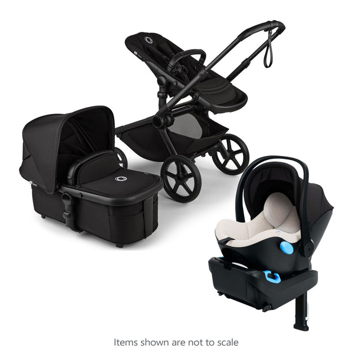 Bugaboo Kangaroo Complete Stroller + Clek Liing Infant Car Seat with Free Accessories Midnight Black on Black Frame Marshmallow