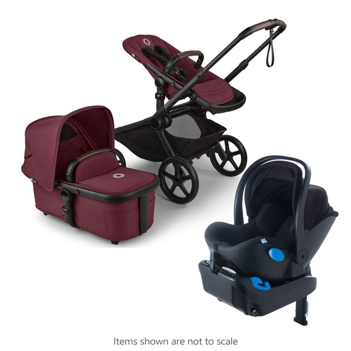 Bugaboo Kangaroo Complete Stroller + Clek Liing Infant Car Seat with Free Accessories Dark Cherry on Black Frame Mammoth (Merino Wool)