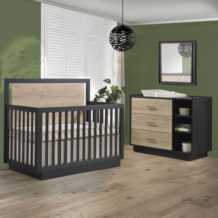 TULIP Tito Collection Crib and Dresser Black Natural Barn Oak