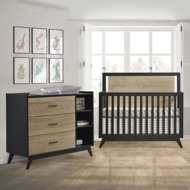 TULIP Sissi Collection Crib and Dresser Black Natural Barn Oak