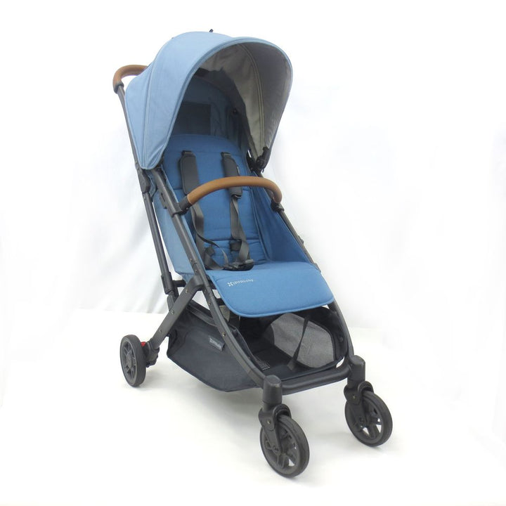 UPPAbaby Minu V2 Lightweight Stroller - Charlotte (Coastal Blue on Carbon Frame with Saddle Leather) (91716) (Open Box)