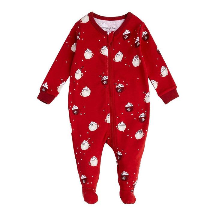 Petit Lem Organic Cotton Ribbed Footed Sleeper in Hot Cocoa on Scarlet Hot Cocoa on Scarlet 3 Months Holiday 2024