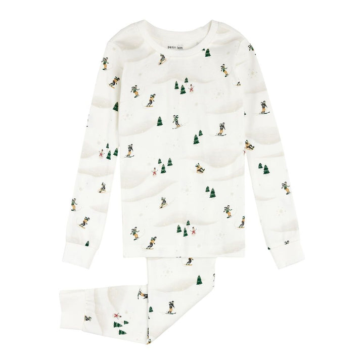 Petit Lem 2-Piece Organic Cotton Ribbed Pajama Set in Winter Fun on Off-White Winter Fun on Off-White 12 Months Holiday 2024