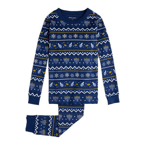 Petit Lem 2-Piece Organic Cotton Ribbed Pajama Set in Hanukkah Fair Isle on Navy Hanukkah Fair Isle on Navy 12 Months Holiday 2024