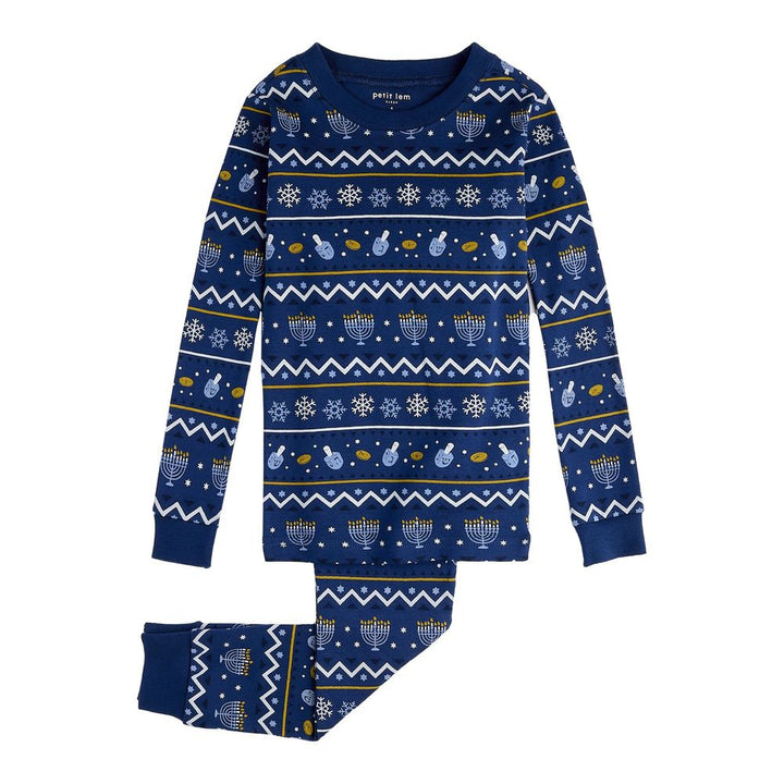 Petit Lem 2-Piece Organic Cotton Ribbed Pajama Set in Hanukkah Fair Isle on Navy Hanukkah Fair Isle on Navy 18 Months Holiday 2024