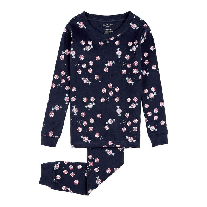 Petit Lem 2-Piece Organic Cotton Ribbed Pajama Set in Starlight Spirals on Dress Blue Starlight Spirals on Dress Blue 24 Months Holiday 2024