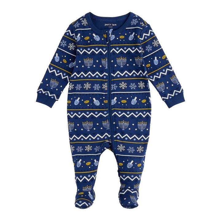 Petit Lem Organic Cotton Ribbed Footed Sleeper in Hanukkah Fair Isle on Navy Hanukkah Fair Isle on Navy 6 Months Holiday 2024