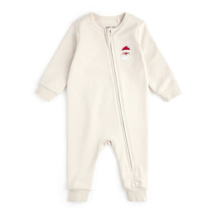 Petit Lem Organic Cotton Playsuit in Santa Baby on Crème Fleece Santa Baby on Creme Fleece 6 Months Holiday 2024