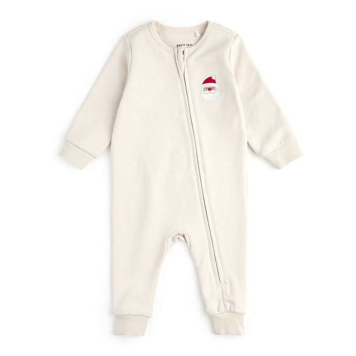 Petit Lem Organic Cotton Playsuit in Santa Baby on Crème Fleece Santa Baby on Creme Fleece 6 Months Holiday 2024