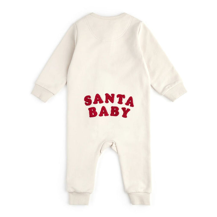 Petit Lem Organic Cotton Playsuit in Santa Baby on Crème Fleece