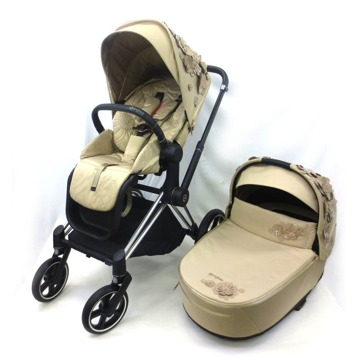 Cybex PRIAM 4 Stroller + Lux Carry Cot -Simply Flowers in Nude Beige (92162) (Floor Model)