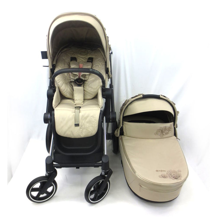 Cybex PRIAM 4 Stroller + Lux Carry Cot -Simply Flowers in Nude Beige (92162) (Floor Model)