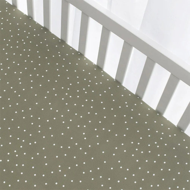 Living Textiles Cotton Jersey Fitted Crib Sheet Olive Spots