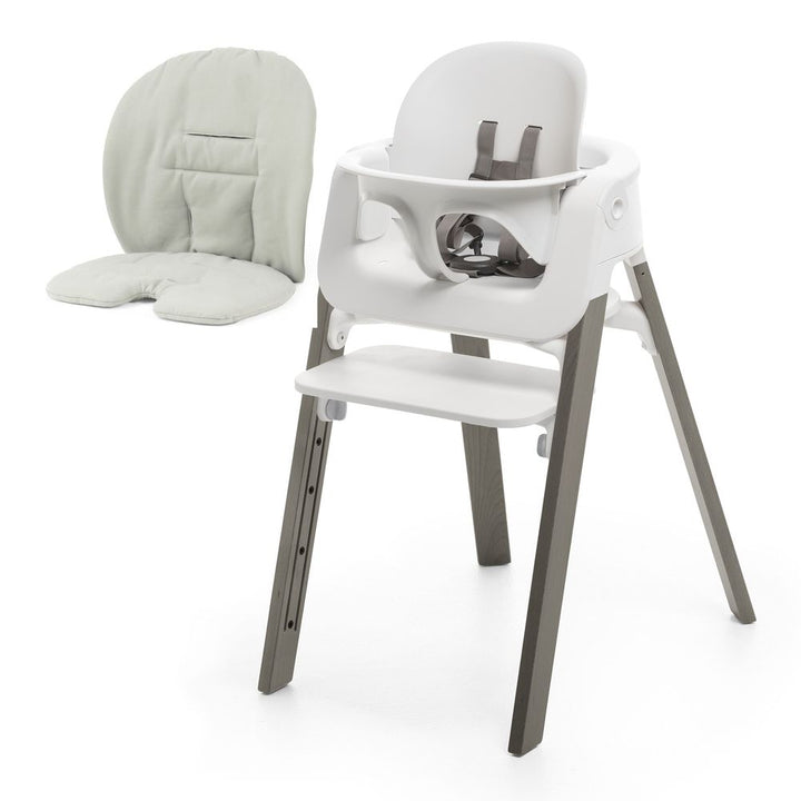 Stokke Steps High Chair with Cushion White with Hazy Grey Legs Soft Sage