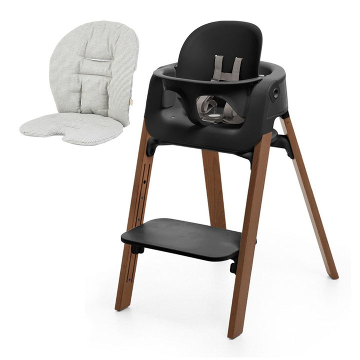 Stokke Steps High Chair with Cushion Black with Golden Brown Legs Nordic Grey