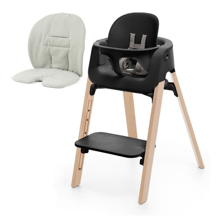 Stokke Steps High Chair with Cushion Black with Natural Legs Soft Sage