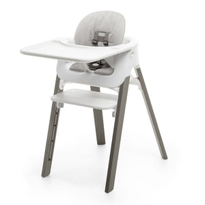 Stokke Steps High Chair Complete with Baby Set, Cushion, and Tray - White with Hazy Grey Legs (92627) (Floor Model) Default Title