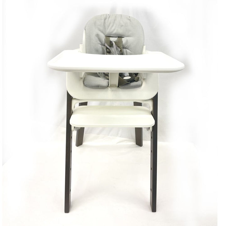 Stokke Steps High Chair Complete with Baby Set, Cushion, and Tray - White with Hazy Grey Legs (92627) (Floor Model)