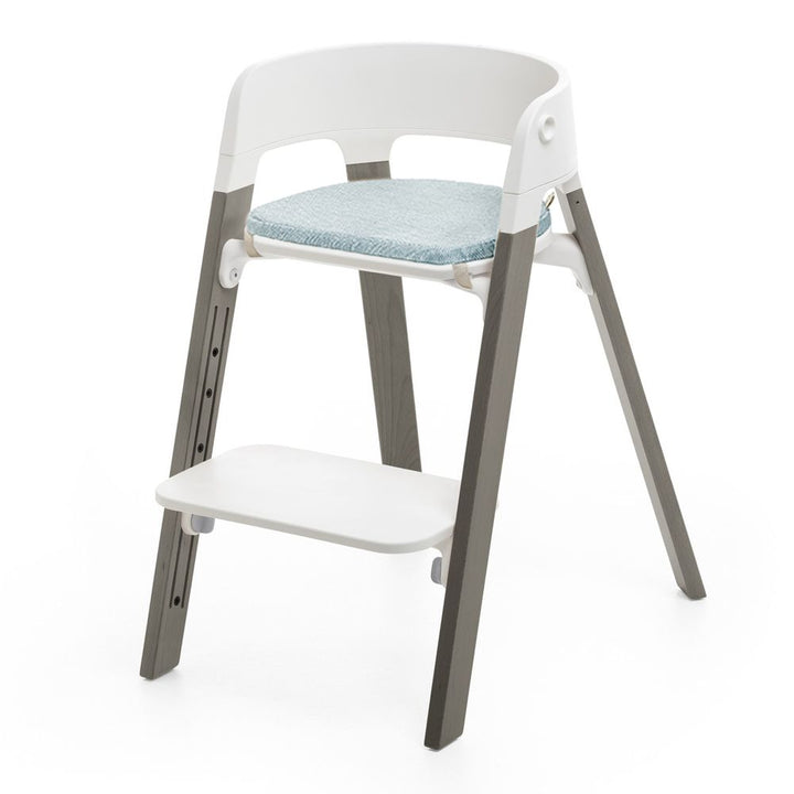 Stokke Steps Chair with Junior Cushion - White on Hazy Grey Legs with Jade Twill Cushion (92636) (Floor Model) Default Title