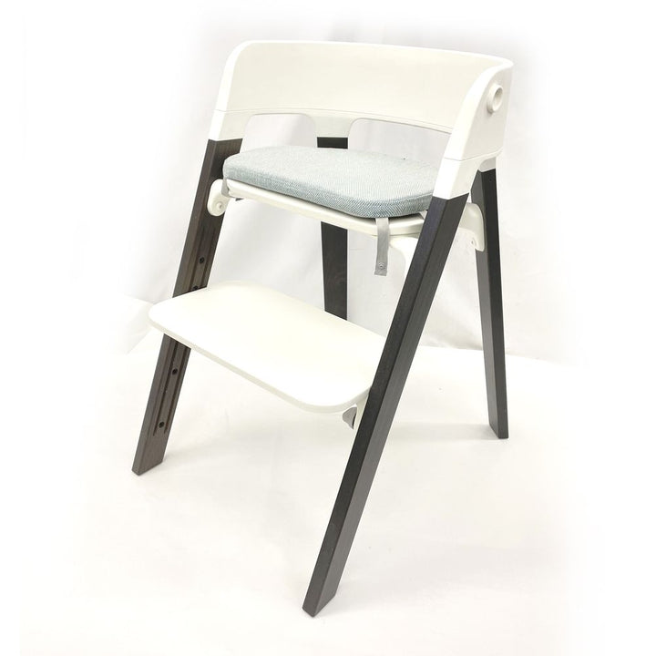 Stokke Steps Chair with Junior Cushion - White on Hazy Grey Legs with Jade Twill Cushion (92636) (Floor Model)